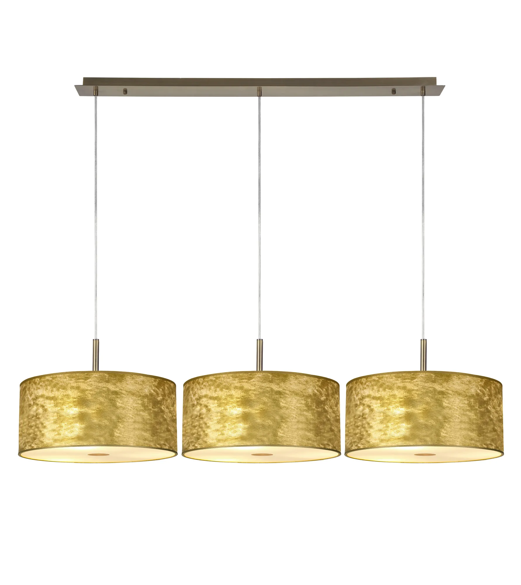 Baymont 40cm Shade 3 Light 3m Linear Pendant Antique Brass, Gold Leaf, Frosted Diffuser